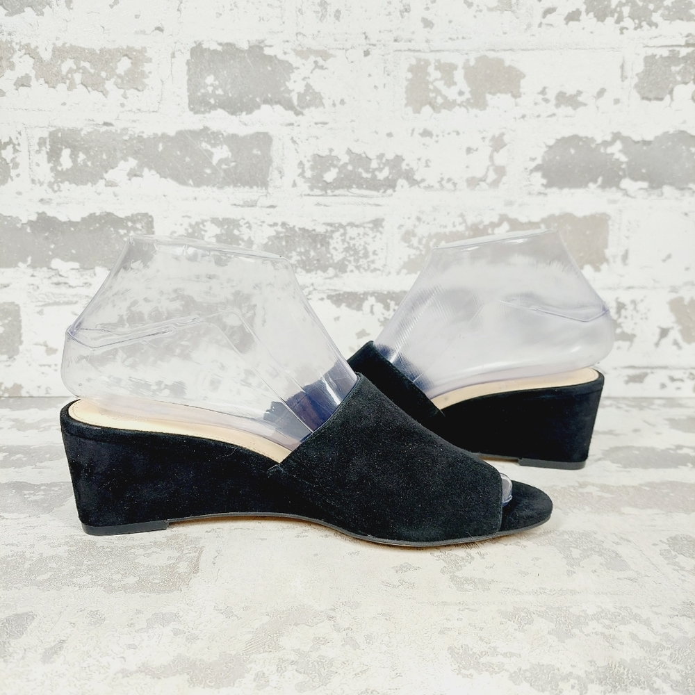 New Vince Camuto Stephena Black Suede Wedge Slip On Sandals W899 - Picture 3 of 13